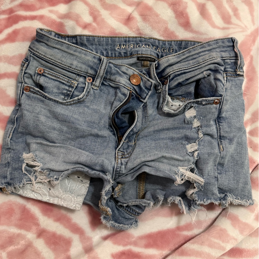 American Eagle Outfitters Blue Jean Shorts Distressed Style